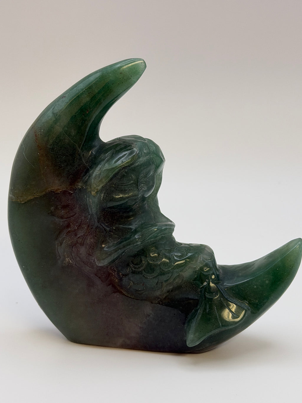 Green Aventurine Mermaid on Moon Carving
