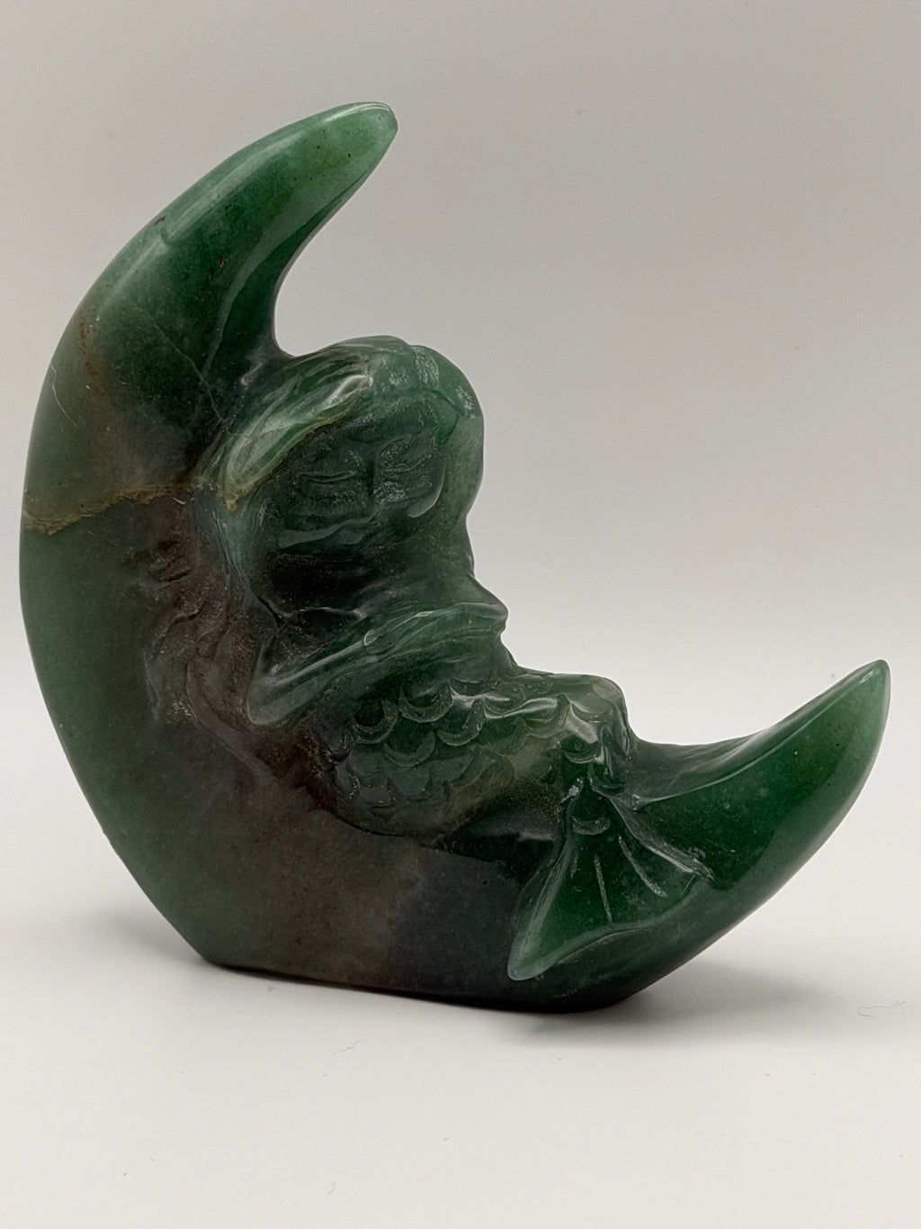 Green Aventurine Mermaid on Moon Carving