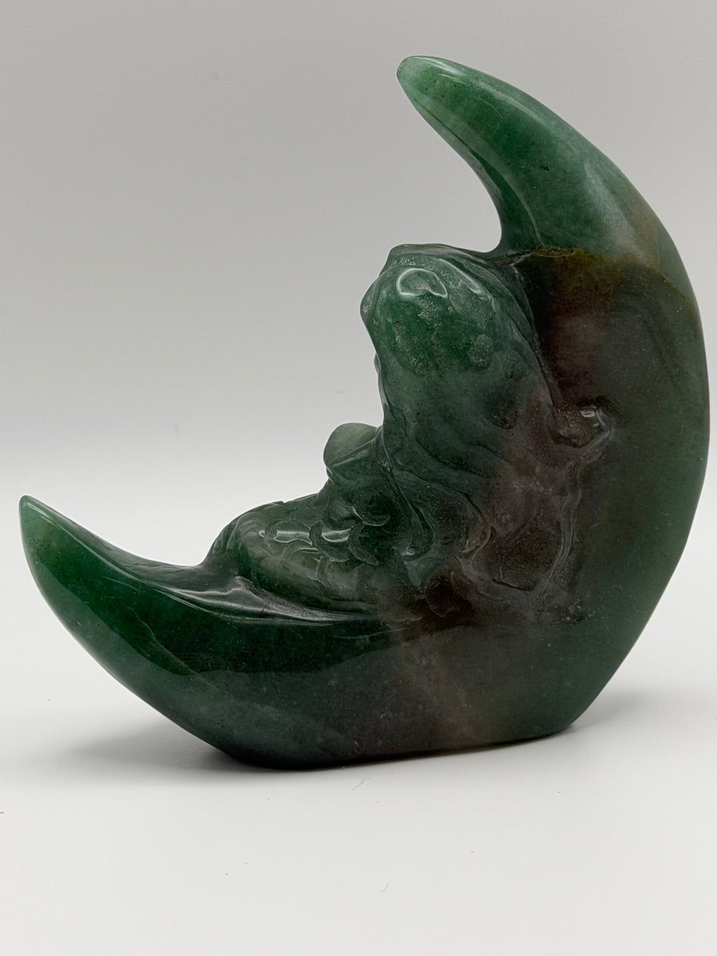 Green Aventurine Mermaid on Moon Carving