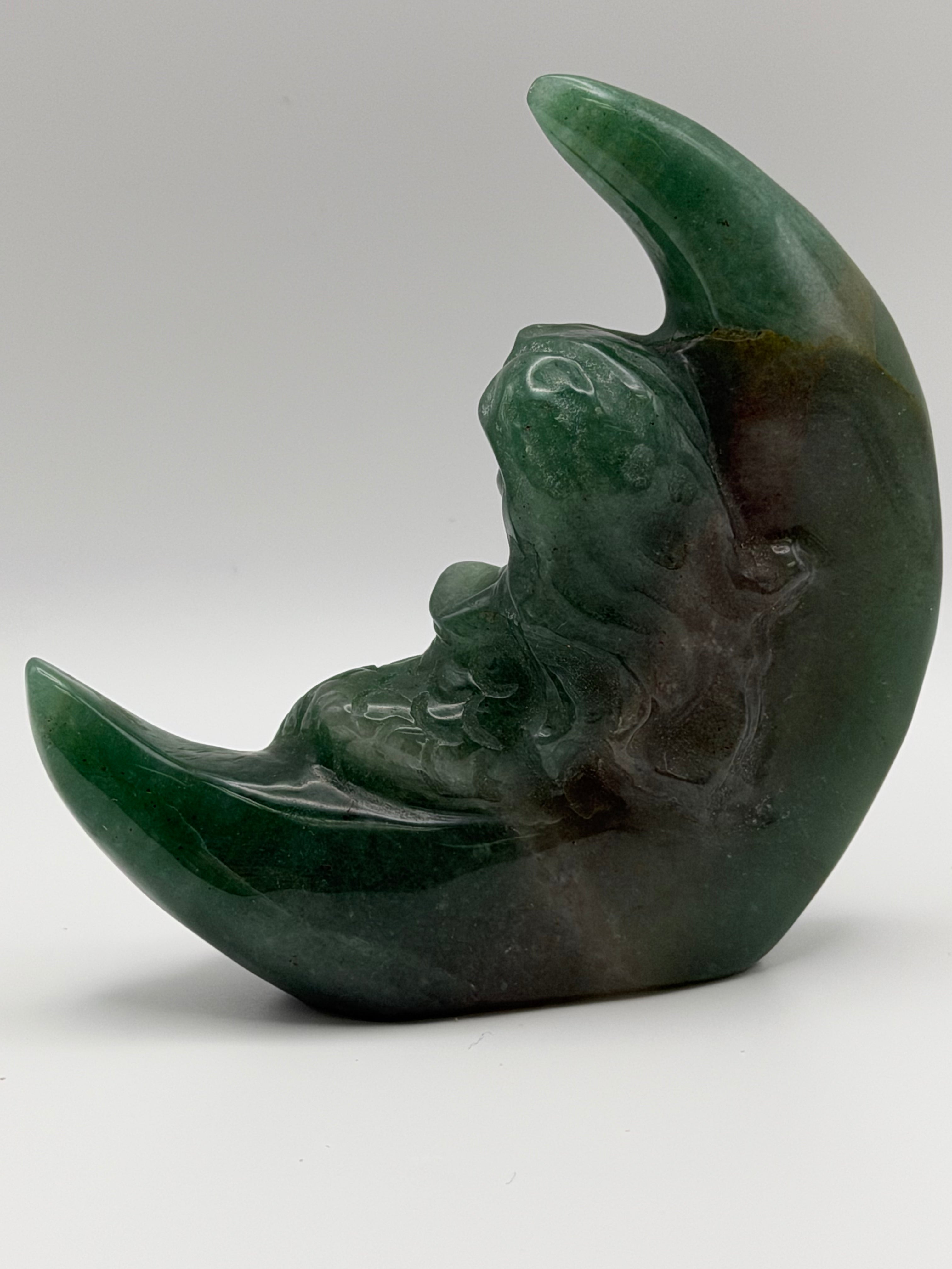 Green Aventurine Mermaid on Moon Carving