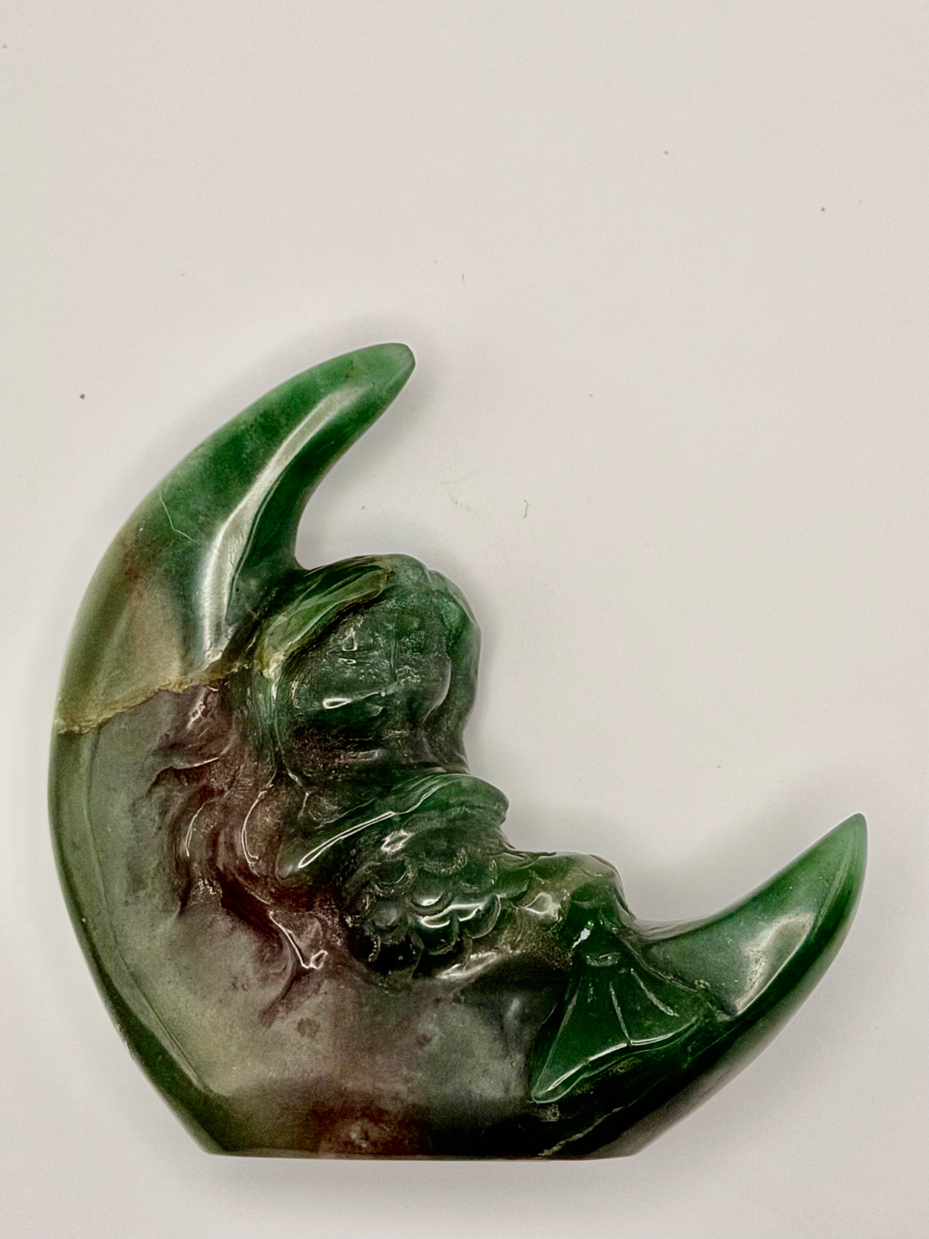 Green Aventurine Mermaid on Moon Carving