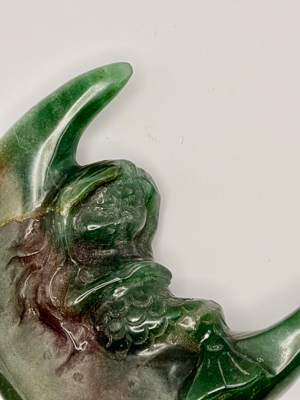 Green Aventurine Mermaid on Moon Carving
