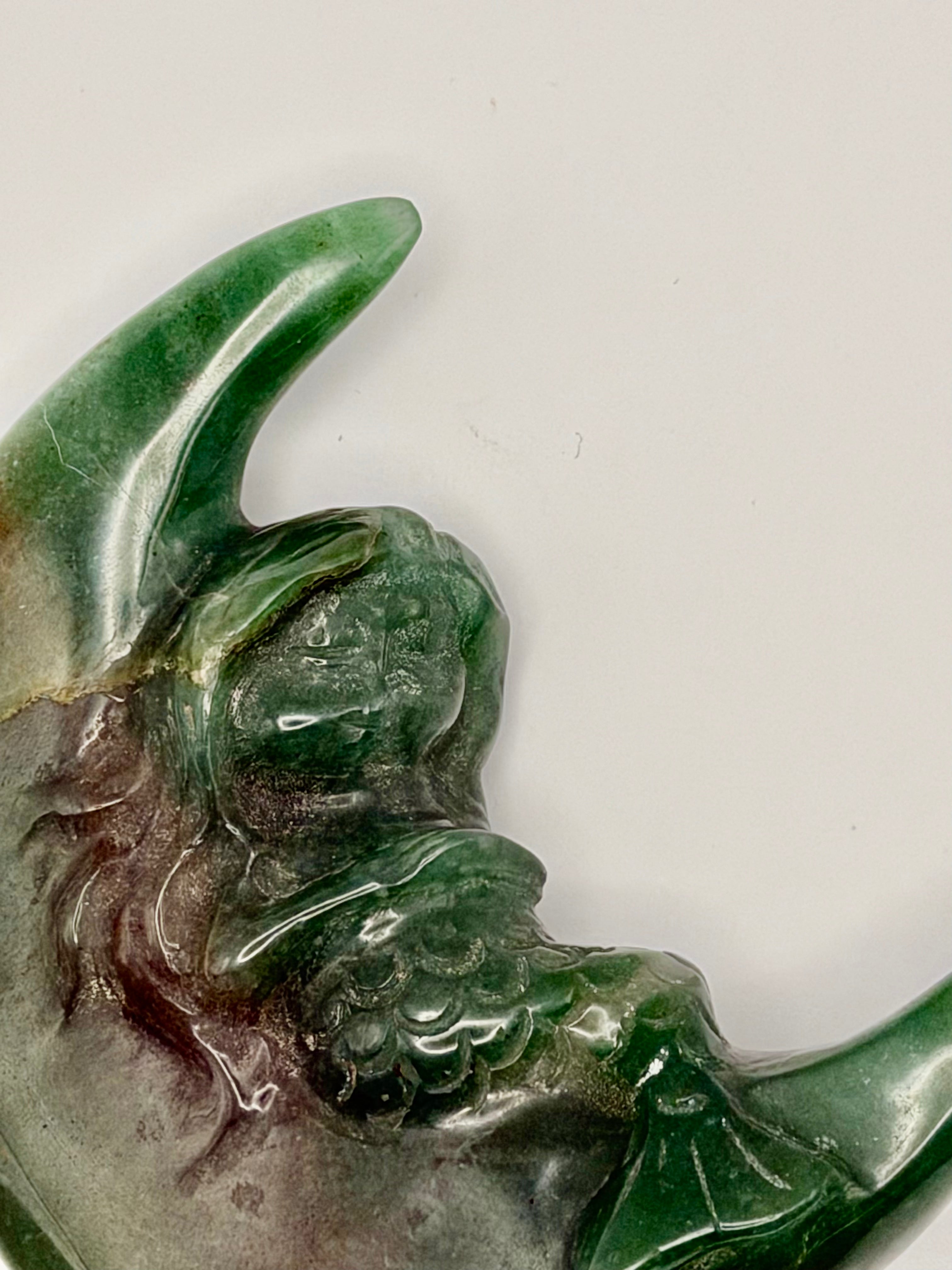 Green Aventurine Mermaid on Moon Carving