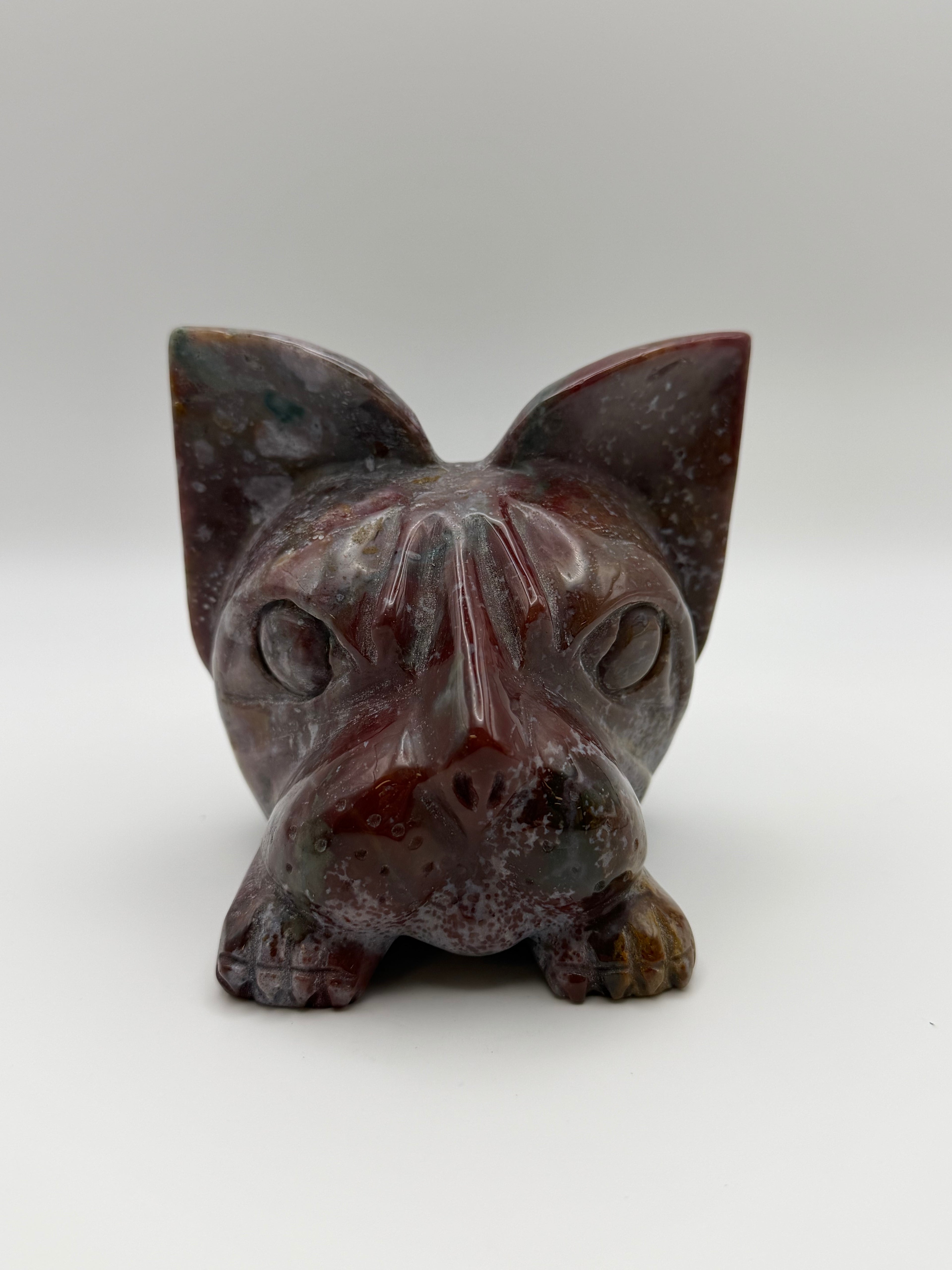 XL Ocean Jasper Dog Head Carving
