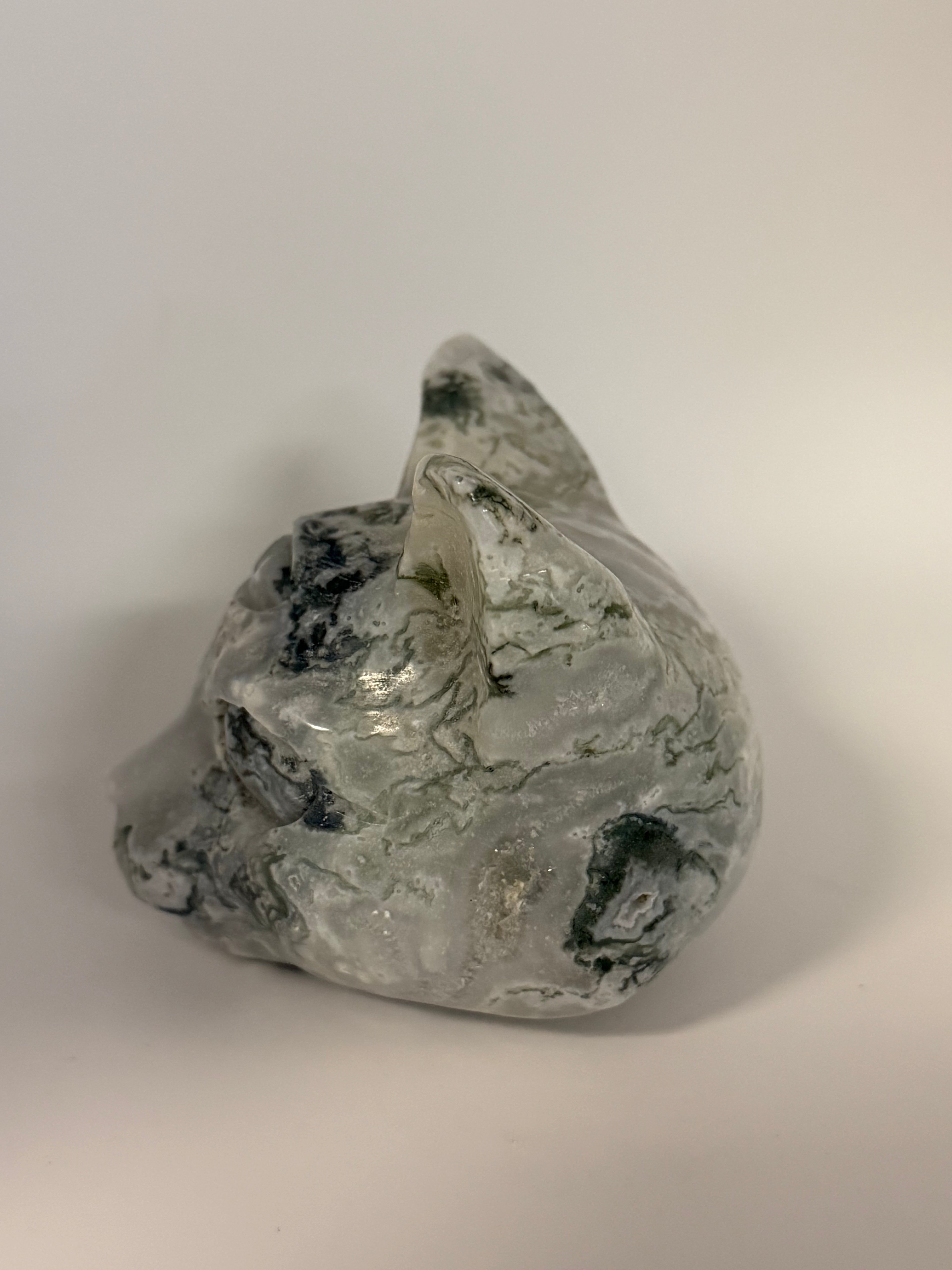 Blue Moss Agate Sphynx Head Carving