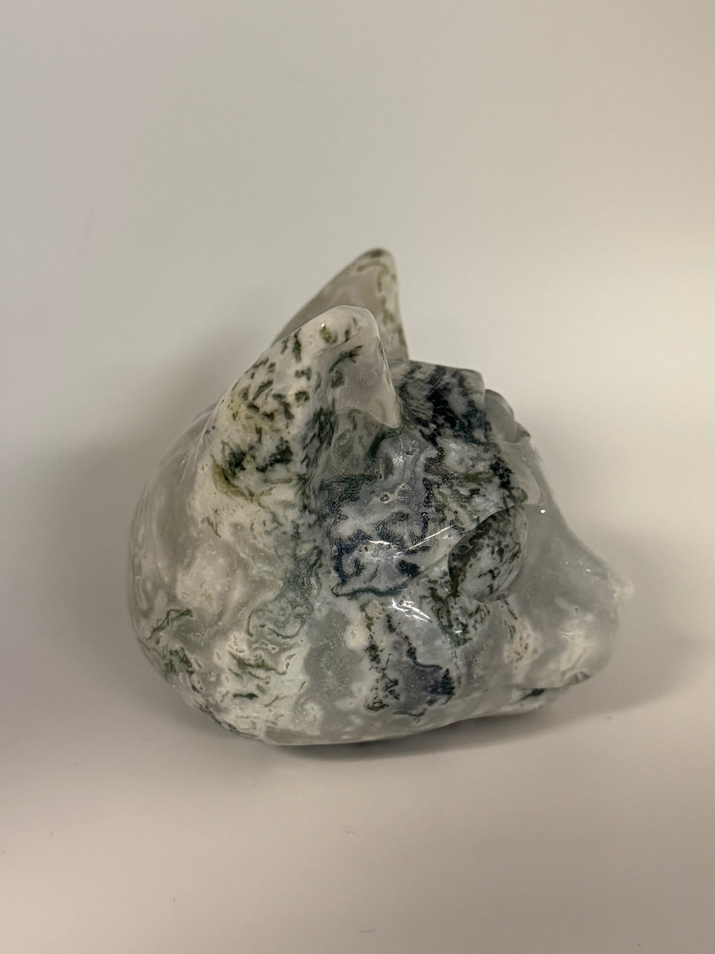 Blue Moss Agate Sphynx Head Carving