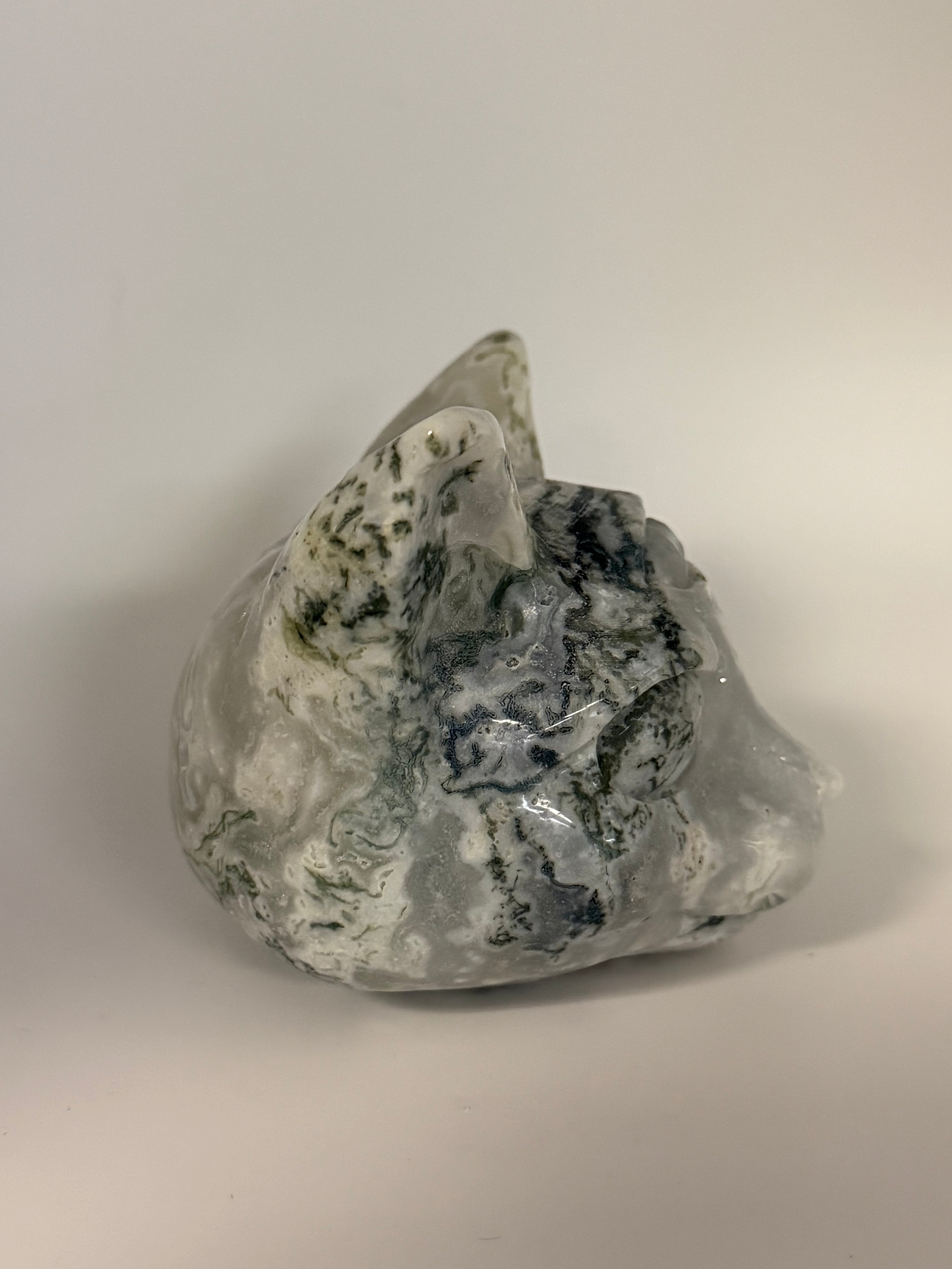 Blue Moss Agate Sphynx Head Carving