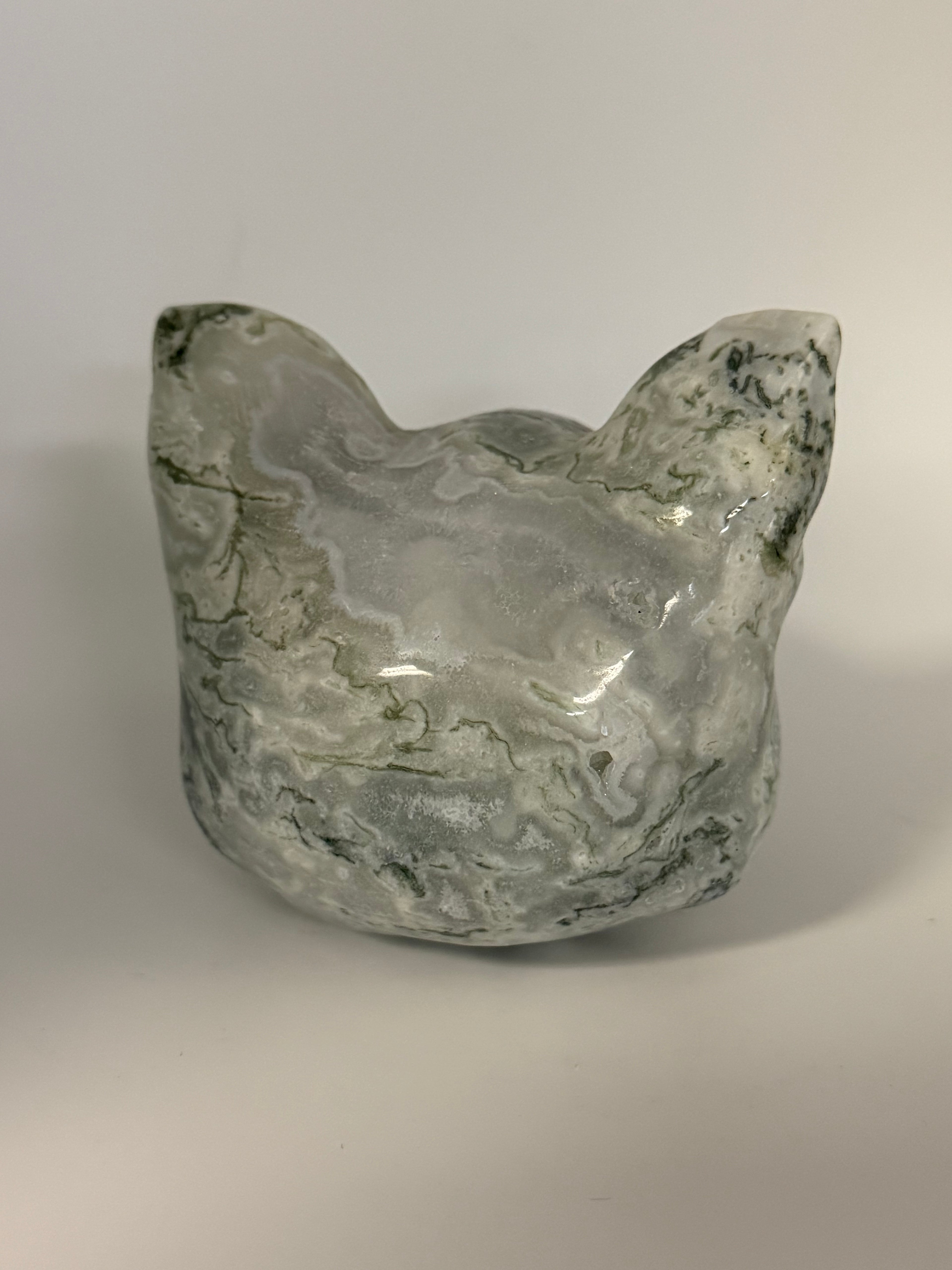 Blue Moss Agate Sphynx Head Carving