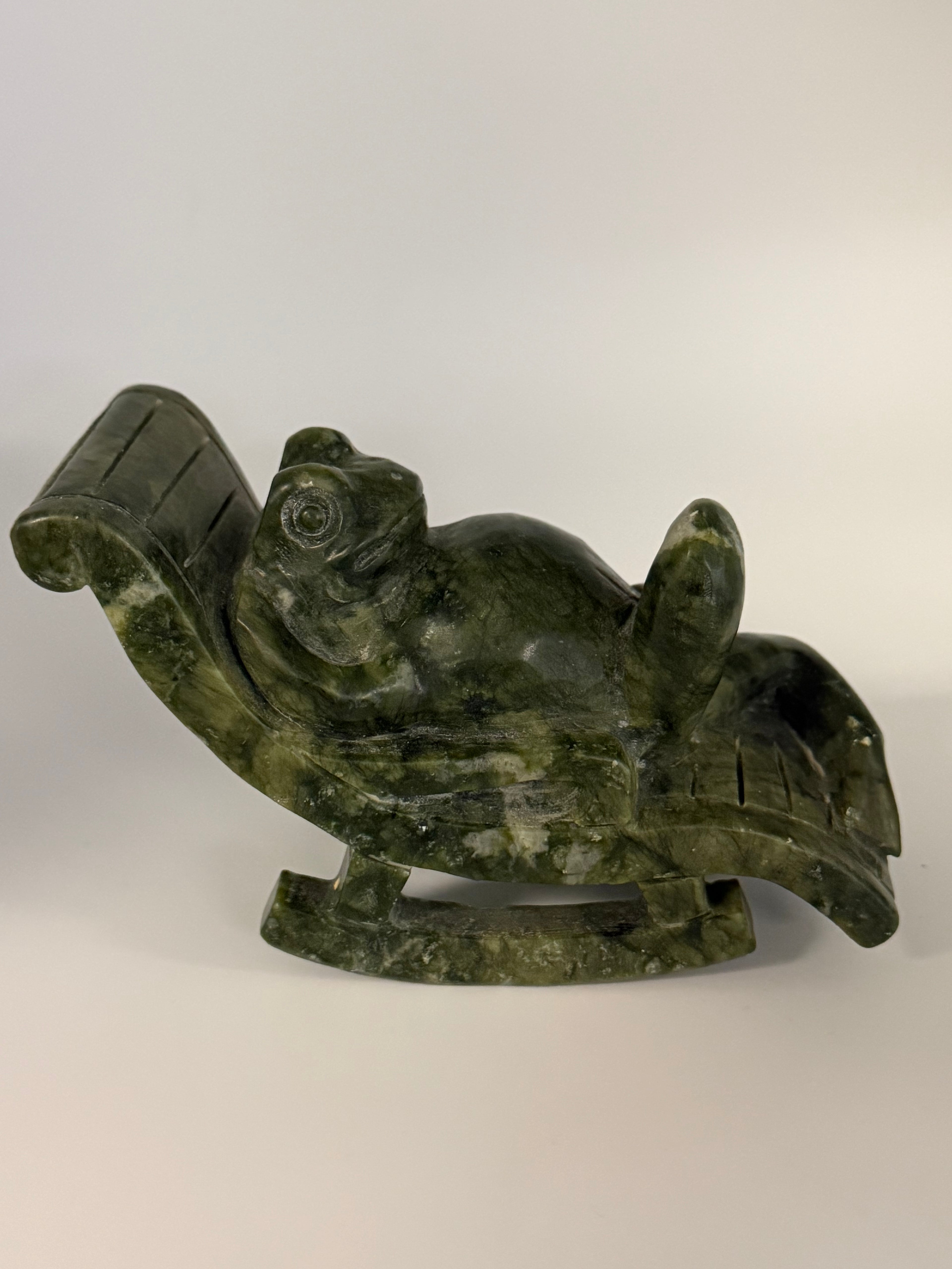 Green Aventurine Frog in Chair Carving