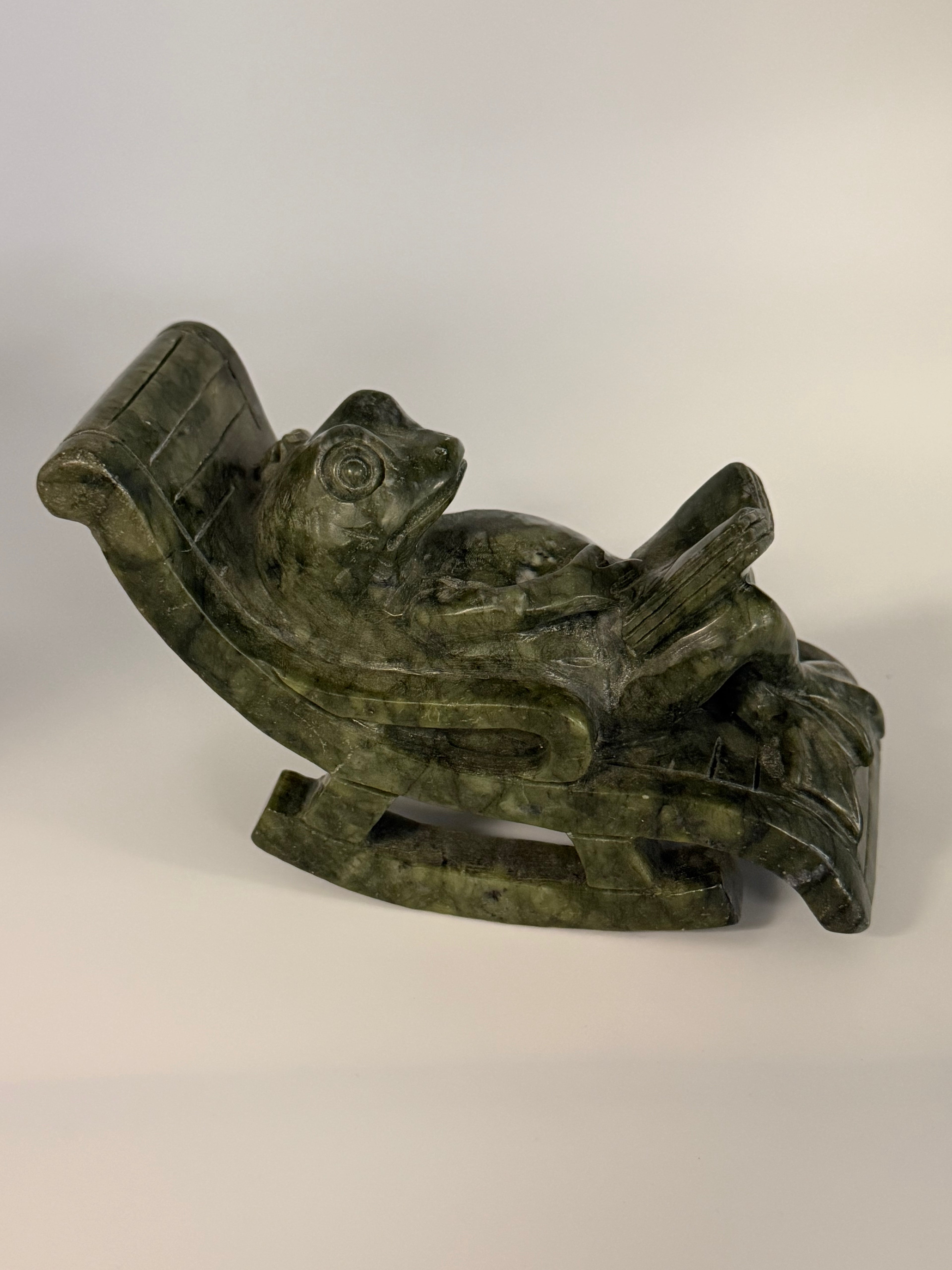 Green Aventurine Frog in Chair Carving