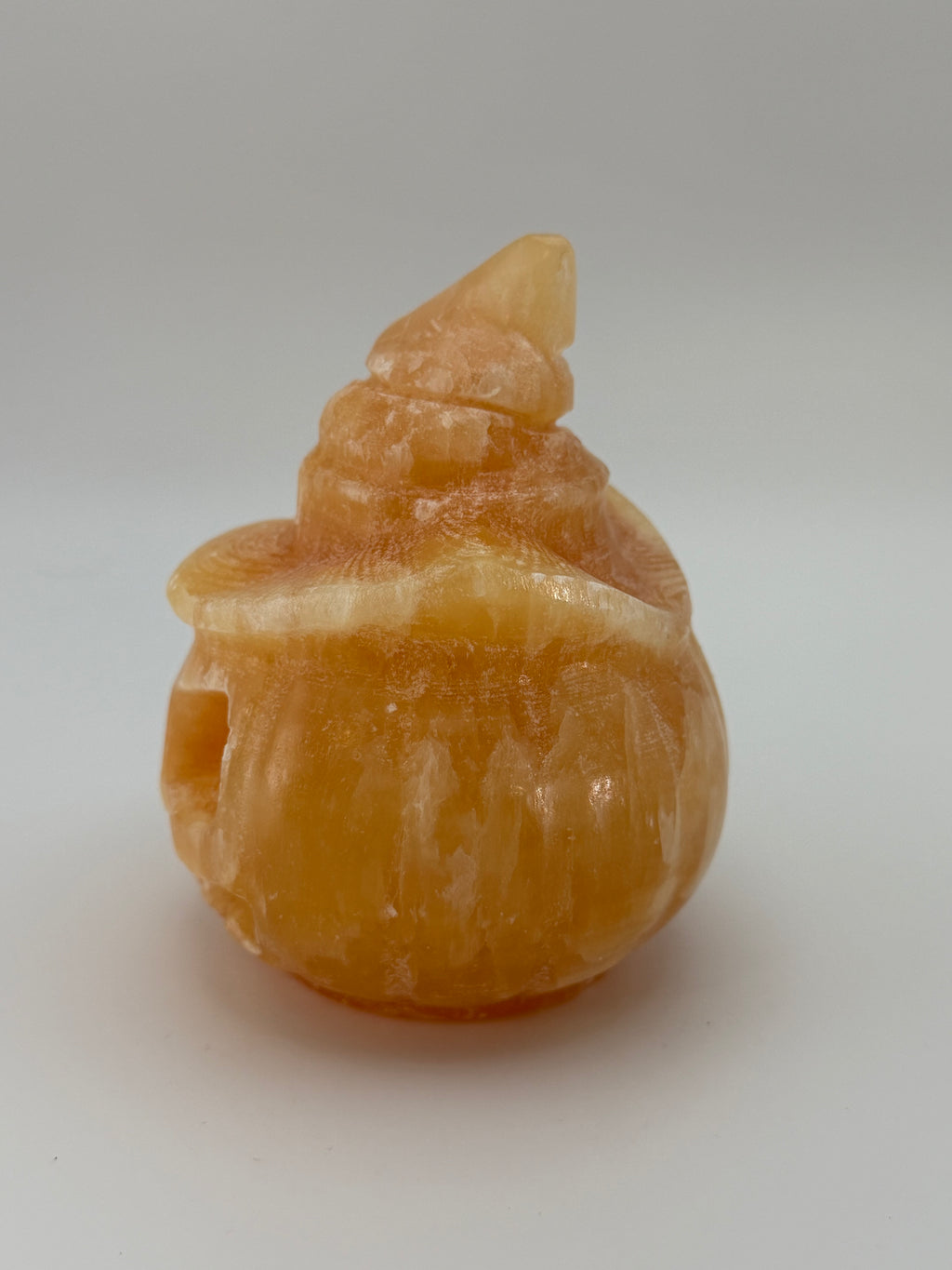 Yellow Calcite Jack-O-Lantern with Witch Hat Carving
