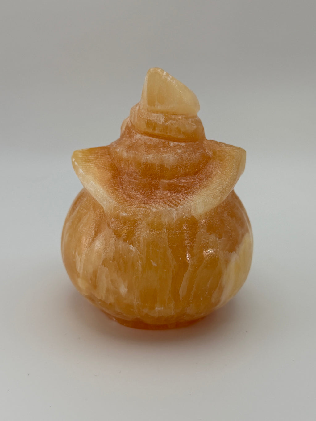Yellow Calcite Jack-O-Lantern with Witch Hat Carving