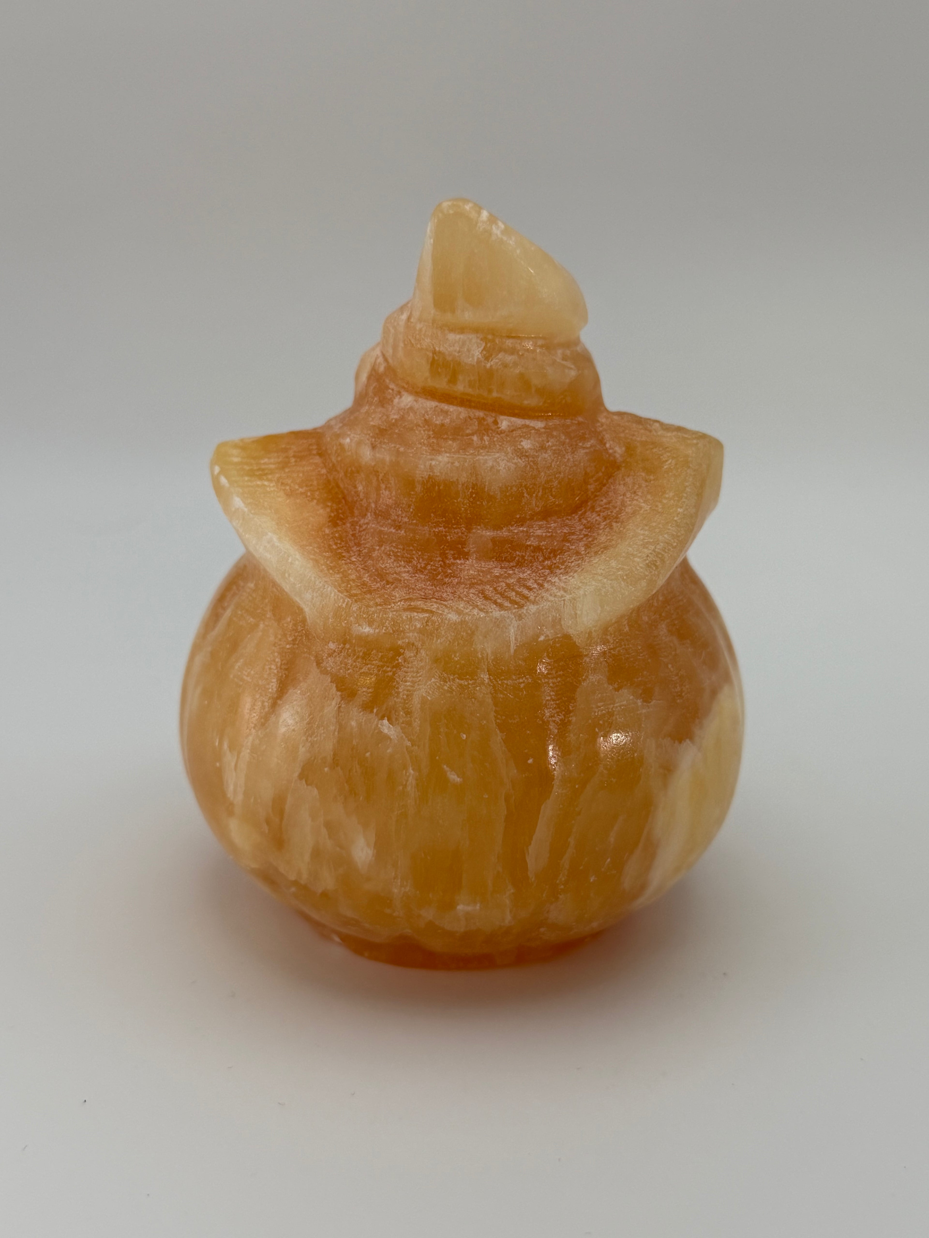 Yellow Calcite Jack-O-Lantern with Witch Hat Carving