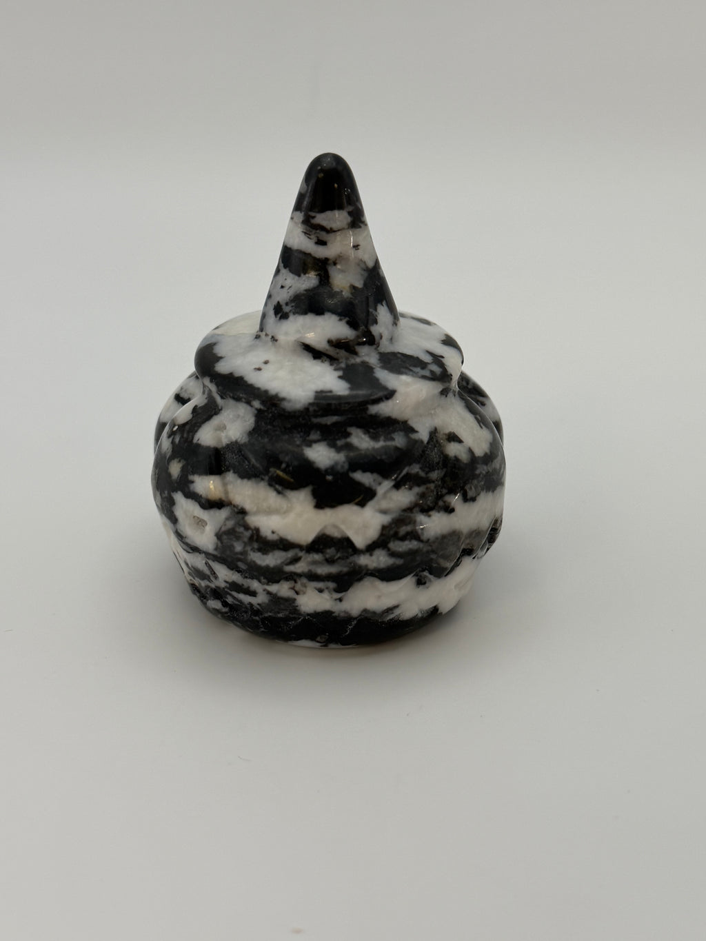 Zebra Stone Jack-O-Lantern with Witch Hat Carving