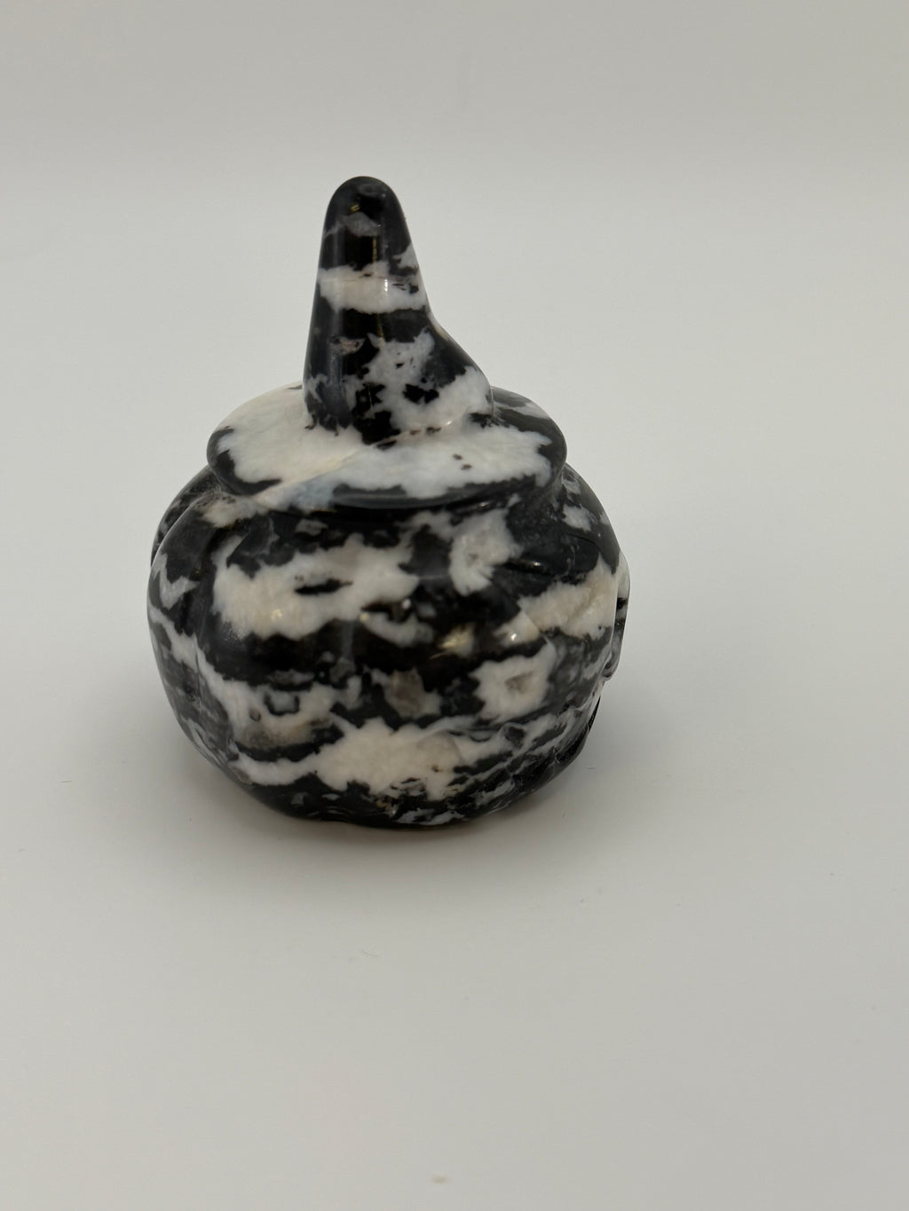 Zebra Stone Jack-O-Lantern with Witch Hat Carving