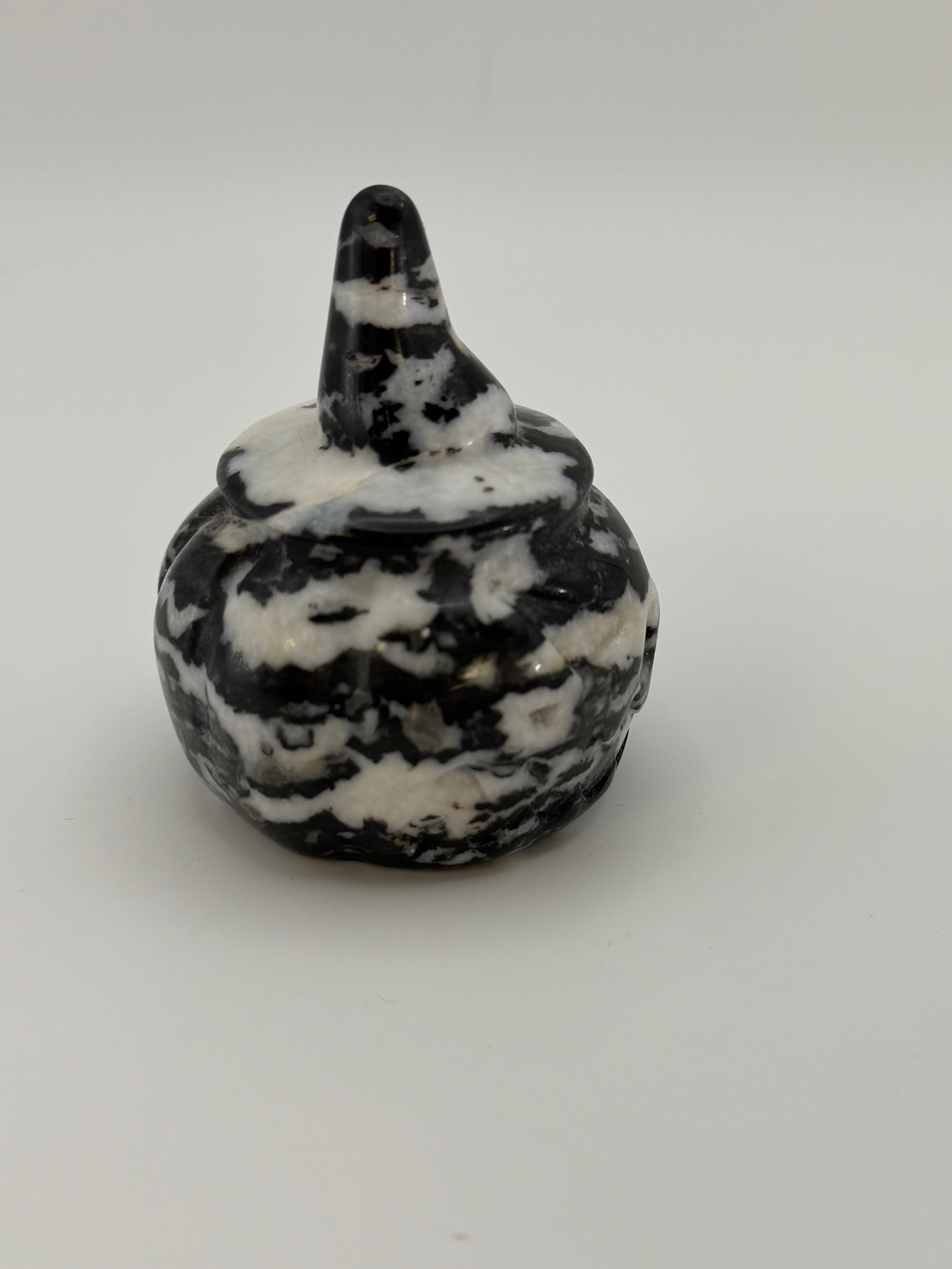 Zebra Stone Jack-O-Lantern with Witch Hat Carving