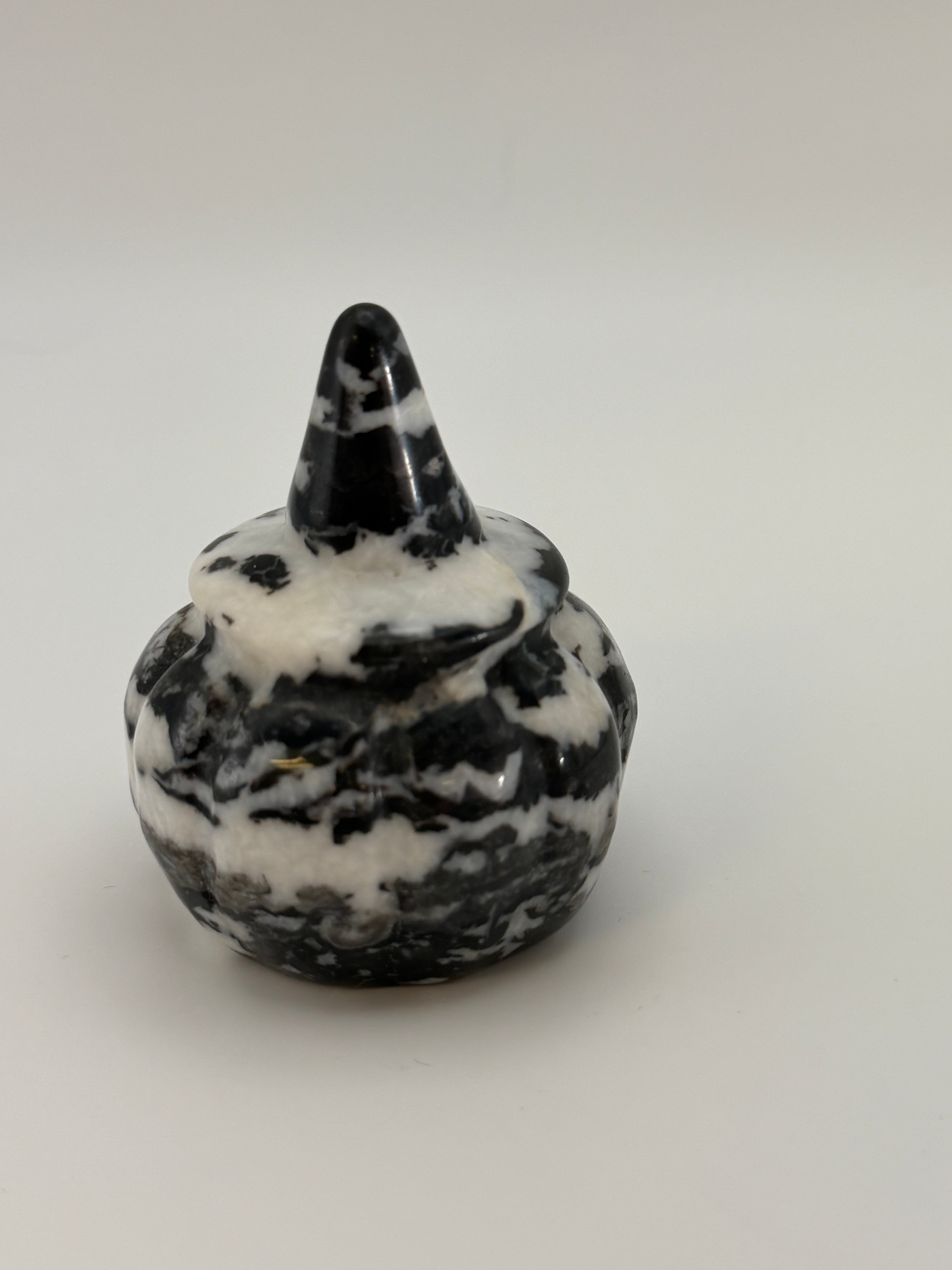 Zebra Stone Jack-O-Lantern with Witch Hat Carving