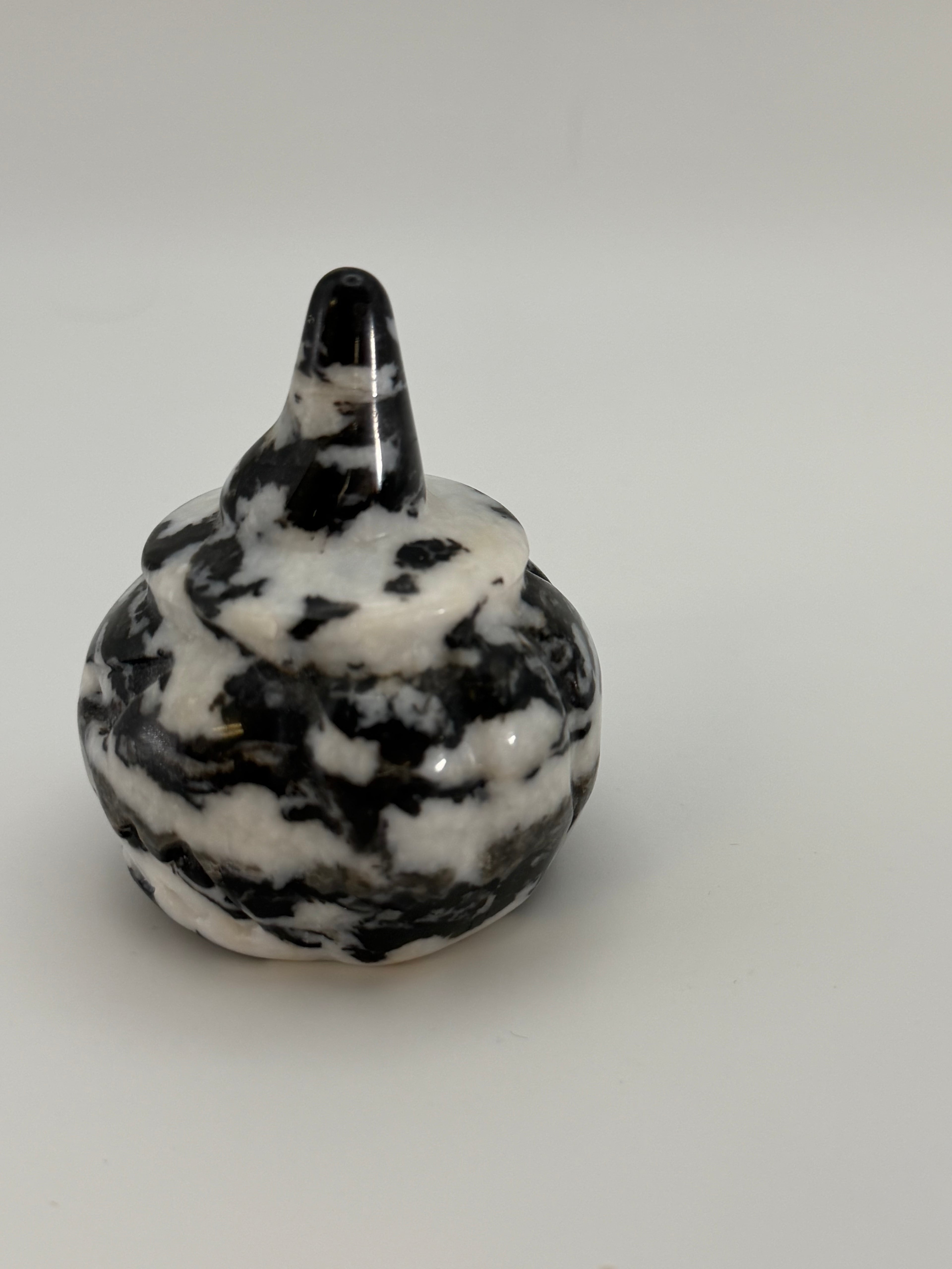Zebra Stone Jack-O-Lantern with Witch Hat Carving