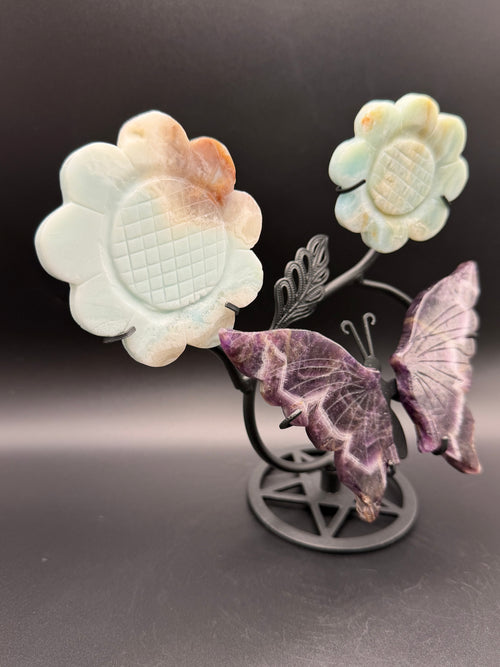 Amethyst & Caribbean Calcite Flower with Butterfly Stand