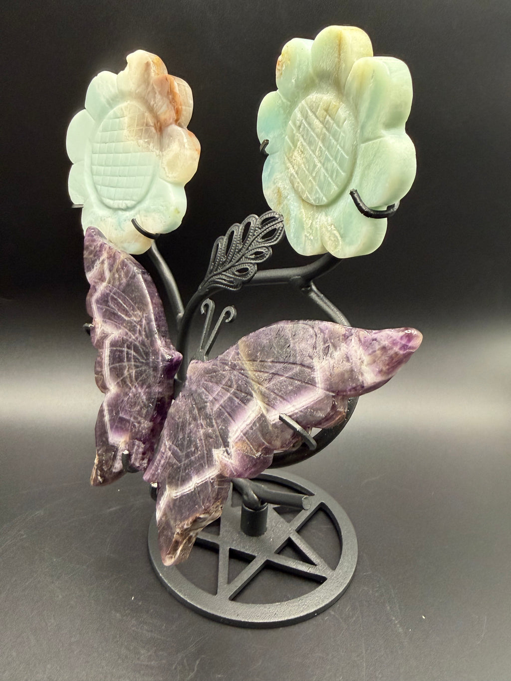 Amethyst & Caribbean Calcite Flower with Butterfly Stand