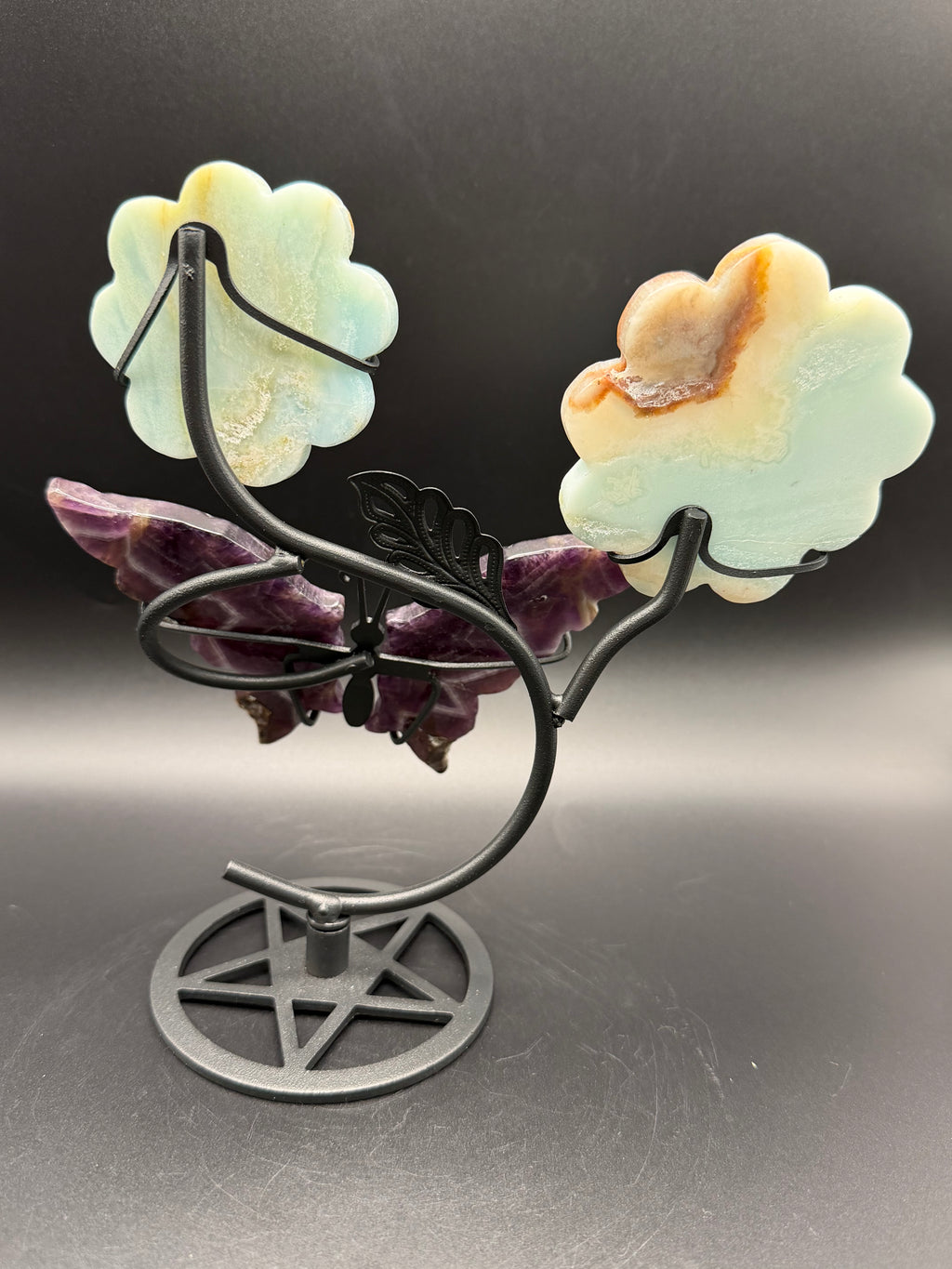 Amethyst & Caribbean Calcite Flower with Butterfly Stand