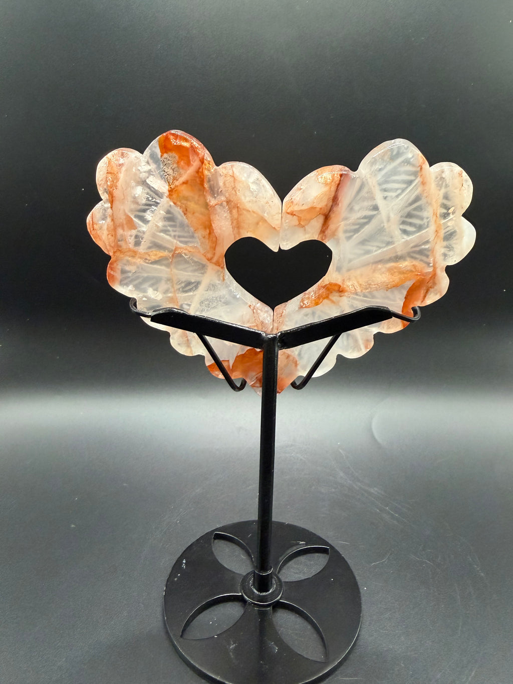 Fire Quartz Heart Wings on Stand