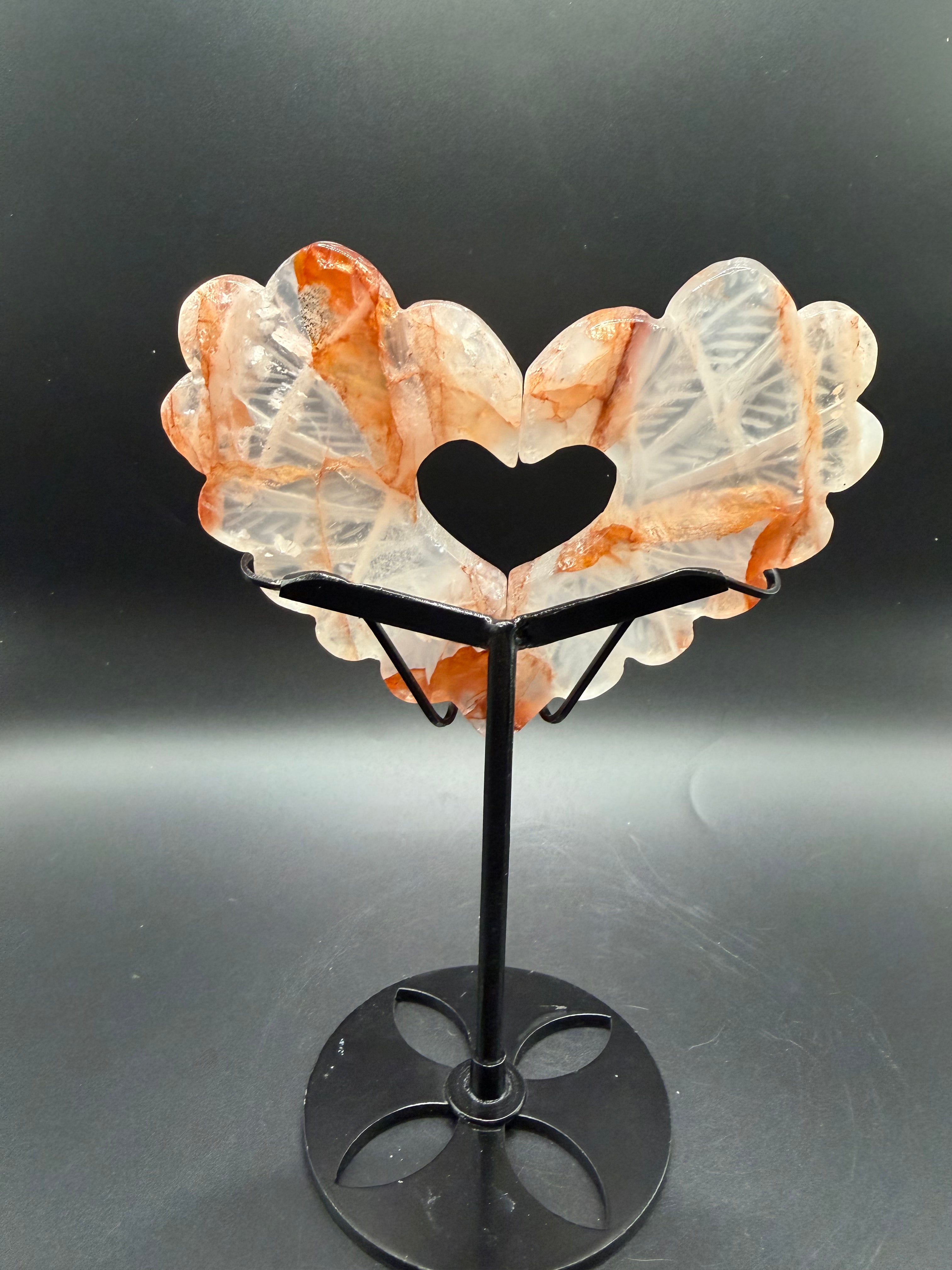 Fire Quartz Heart Wings on Stand