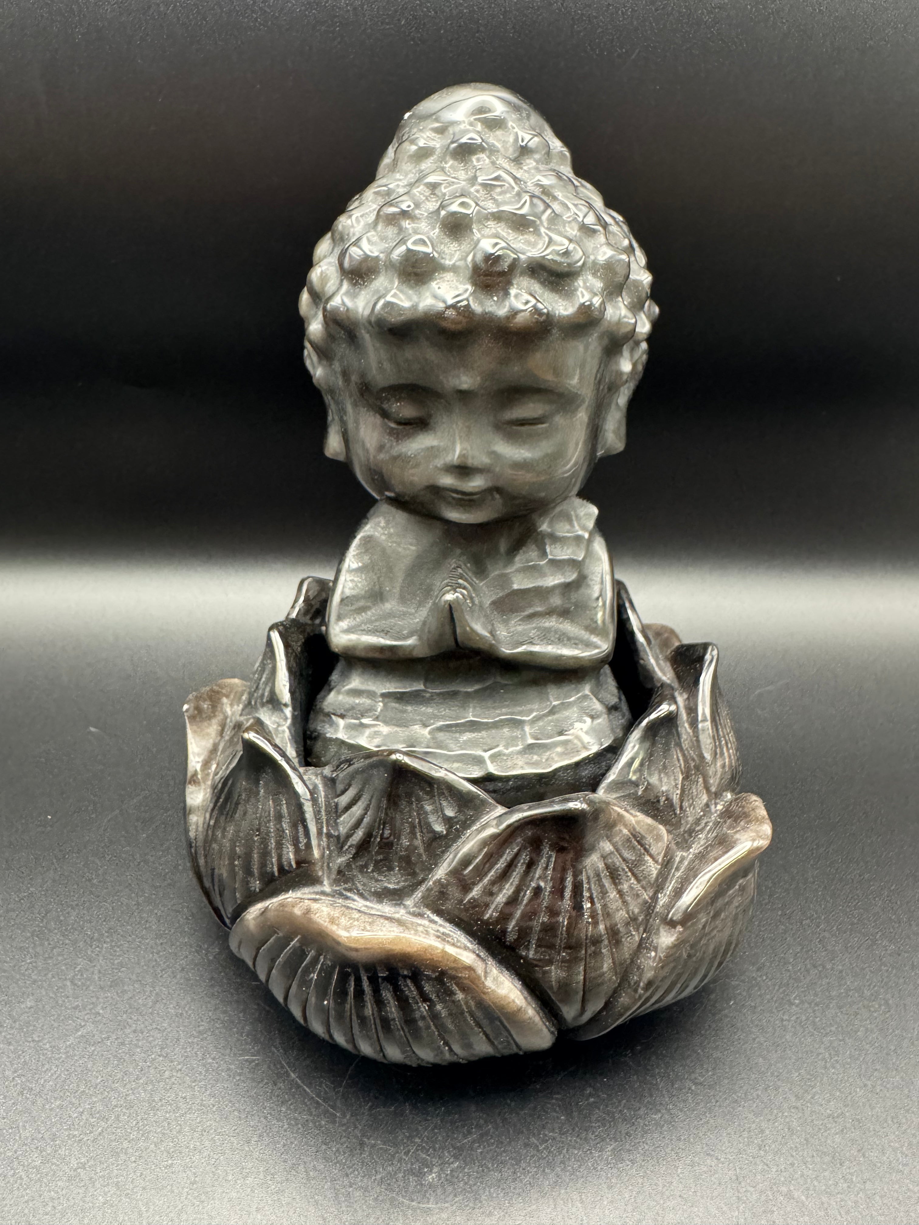Gold Obsidian Baby Buddha in Matching Lotus