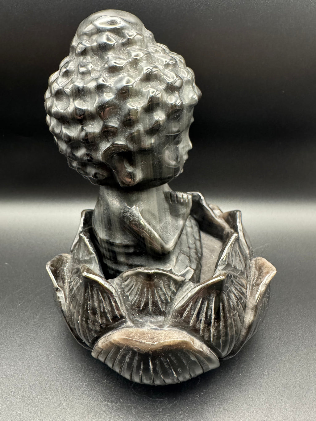 Gold Obsidian Baby Buddha in Matching Lotus