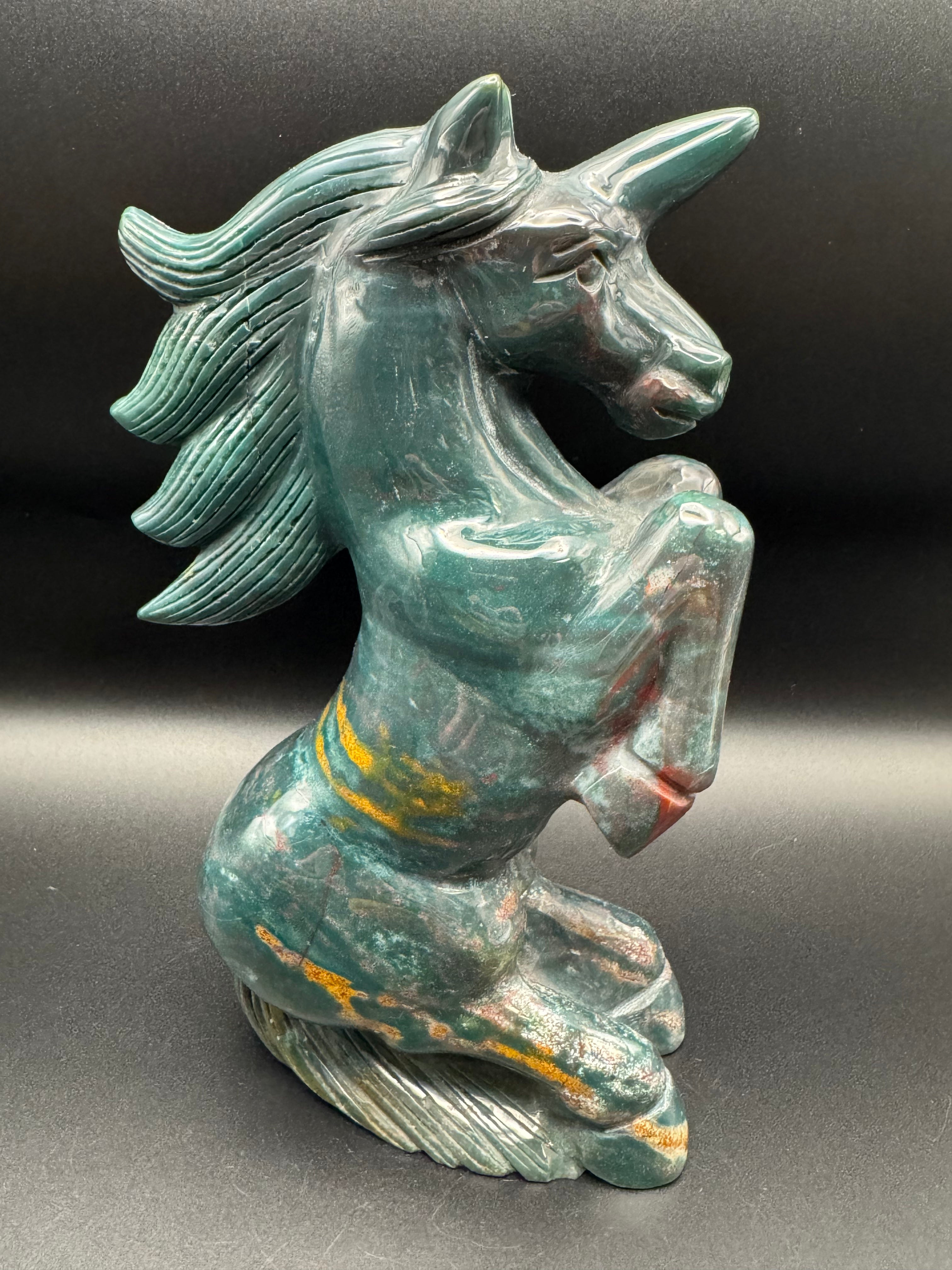 Stunning Ocean Jasper Sitting Horse Carving