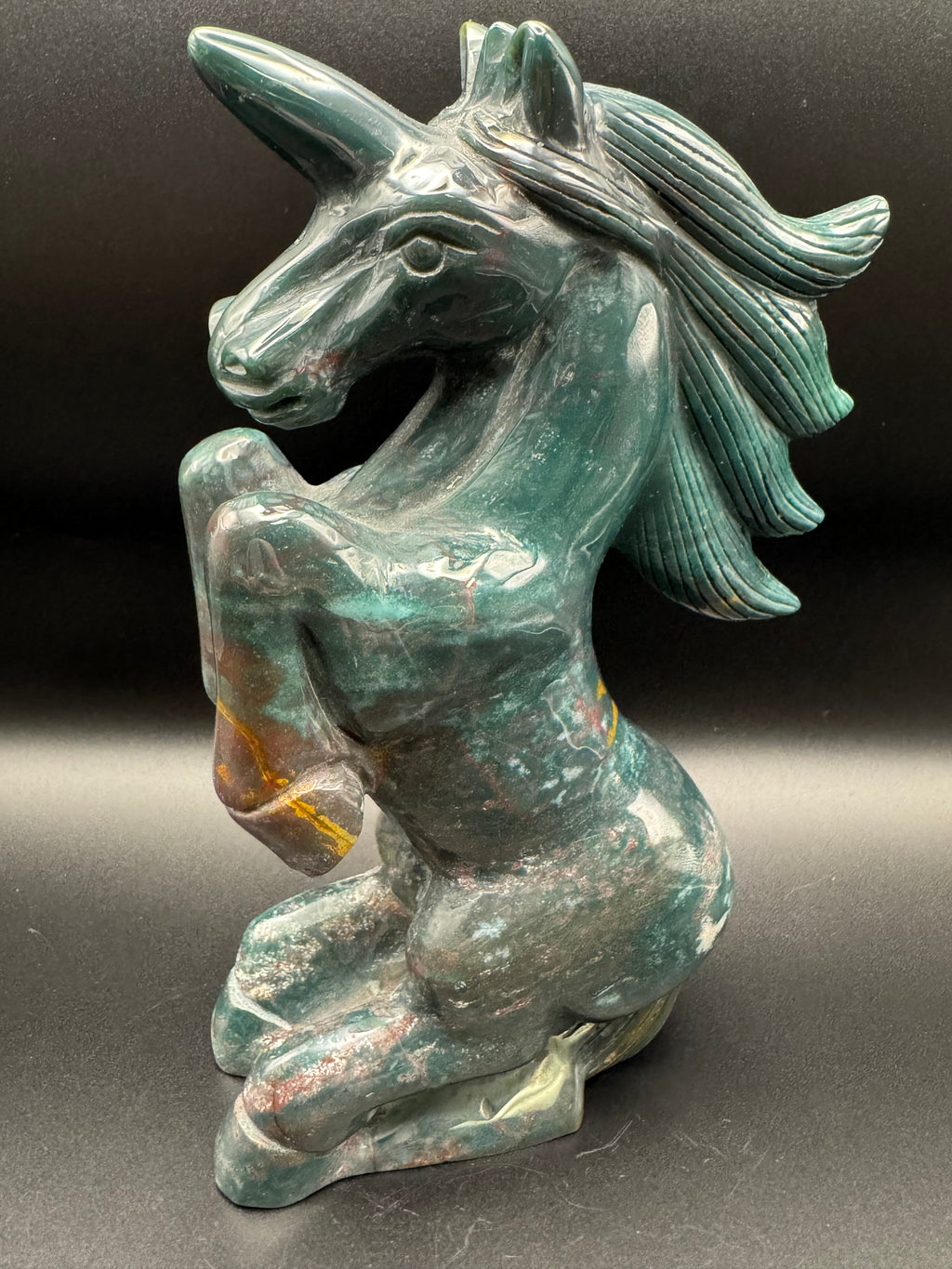 Stunning Ocean Jasper Sitting Horse Carving