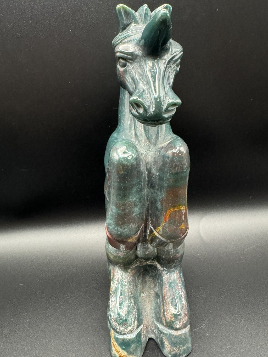 Stunning Ocean Jasper Sitting Horse Carving