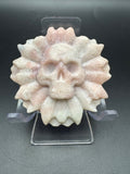 Pink Opal Skull Sunflower Carving