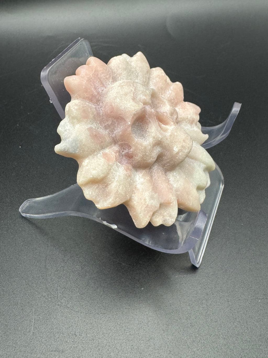 Pink Opal Skull Sunflower Carving