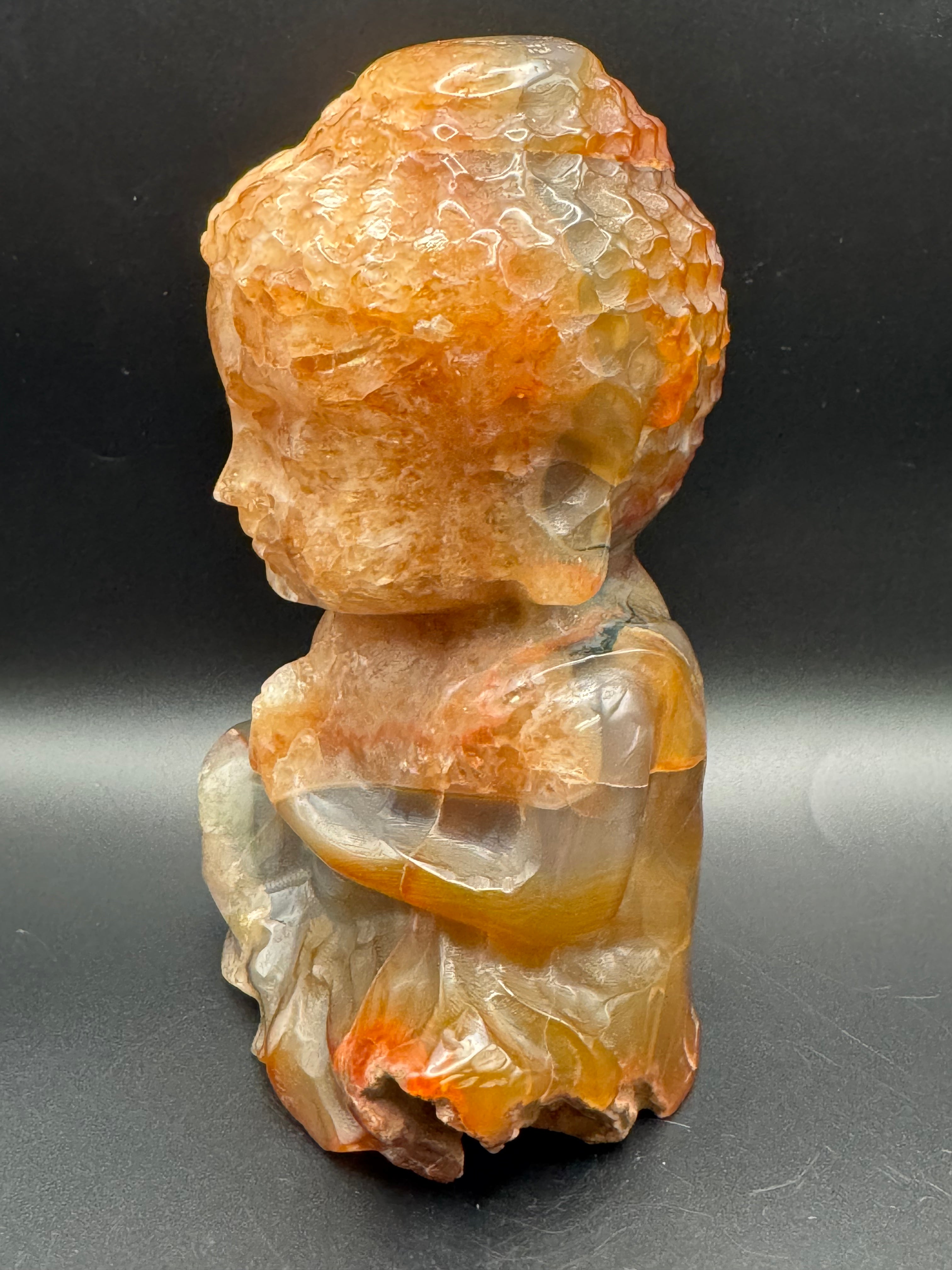 Carnelian Baby Buddha Carving (Druzy)